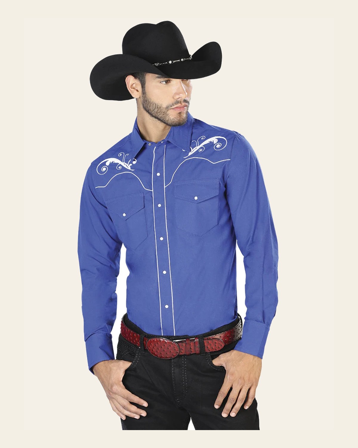 Blue Western Long Sleeve Shirt 42959 on a warm cream background