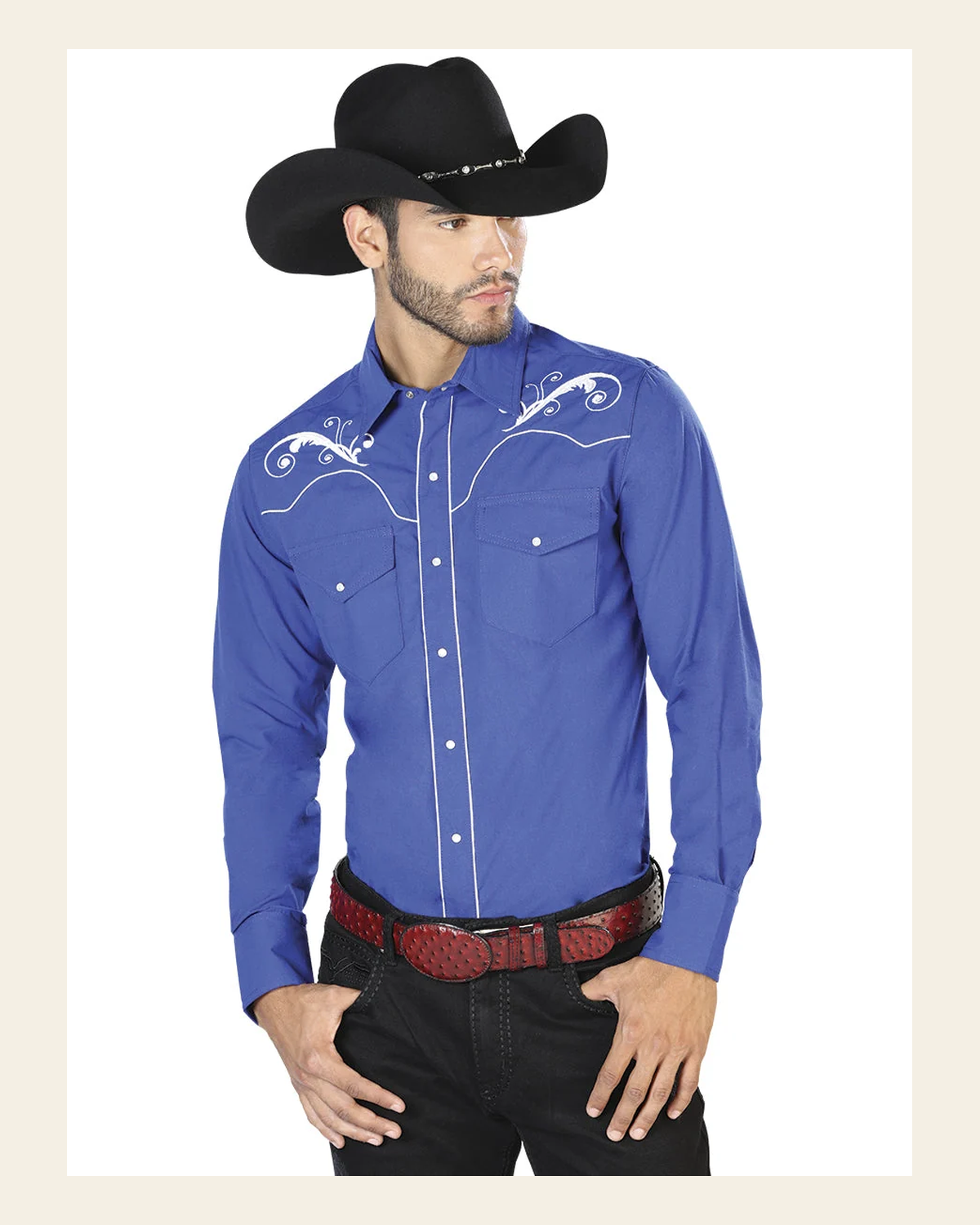 Blue Western Long Sleeve Shirt 42959 on a warm cream background