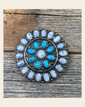 Blue & White Turquoise Concho 1.5" W212 on a warm cream background