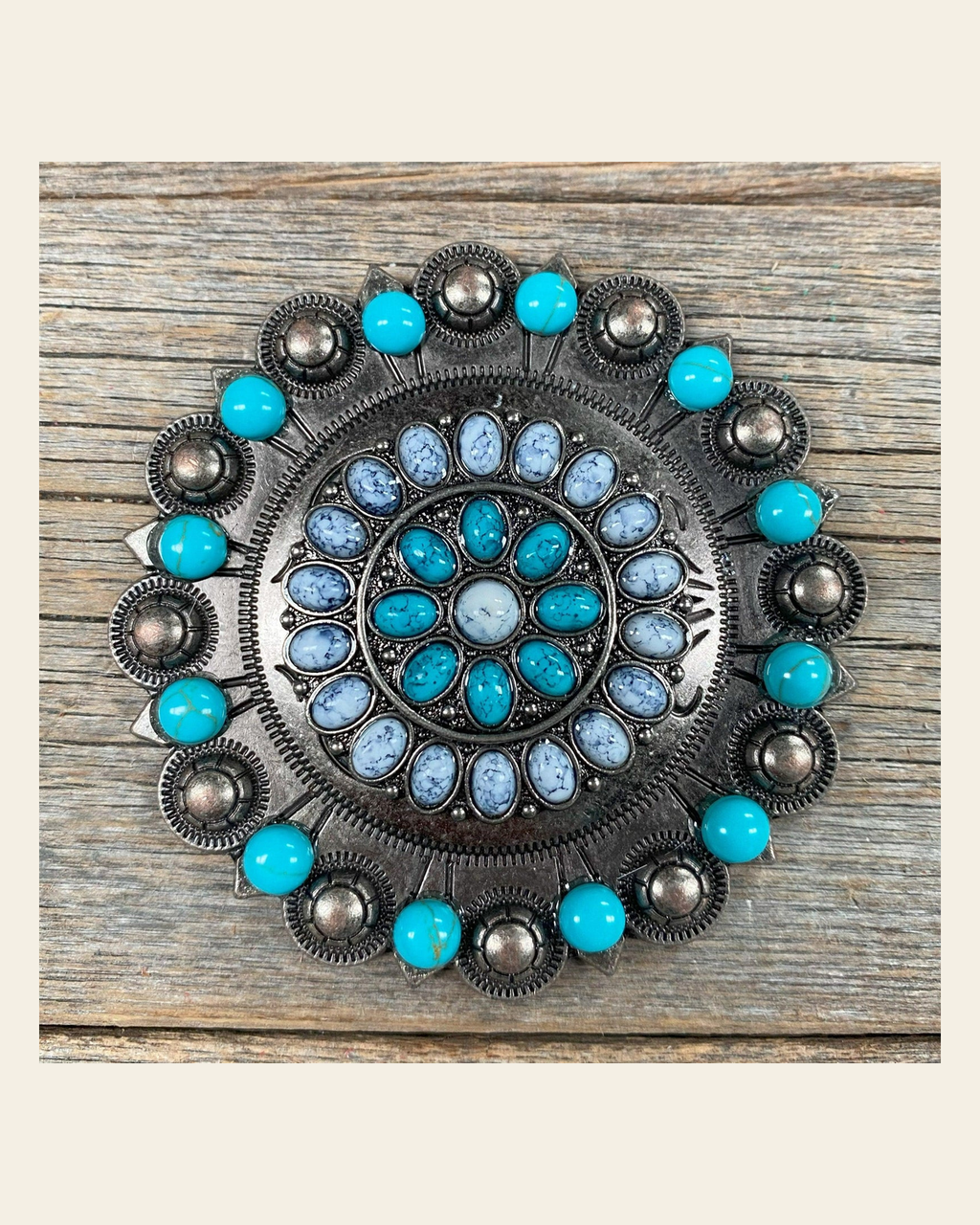 Blue & White Turquoise Concho Berry Jacket #BJW212L on a warm cream background