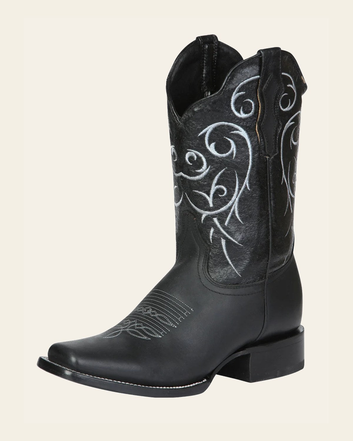Men’s Leather Classic Western Cowboy Boot - Made in Mexico - Black 124069 on a warm cream background