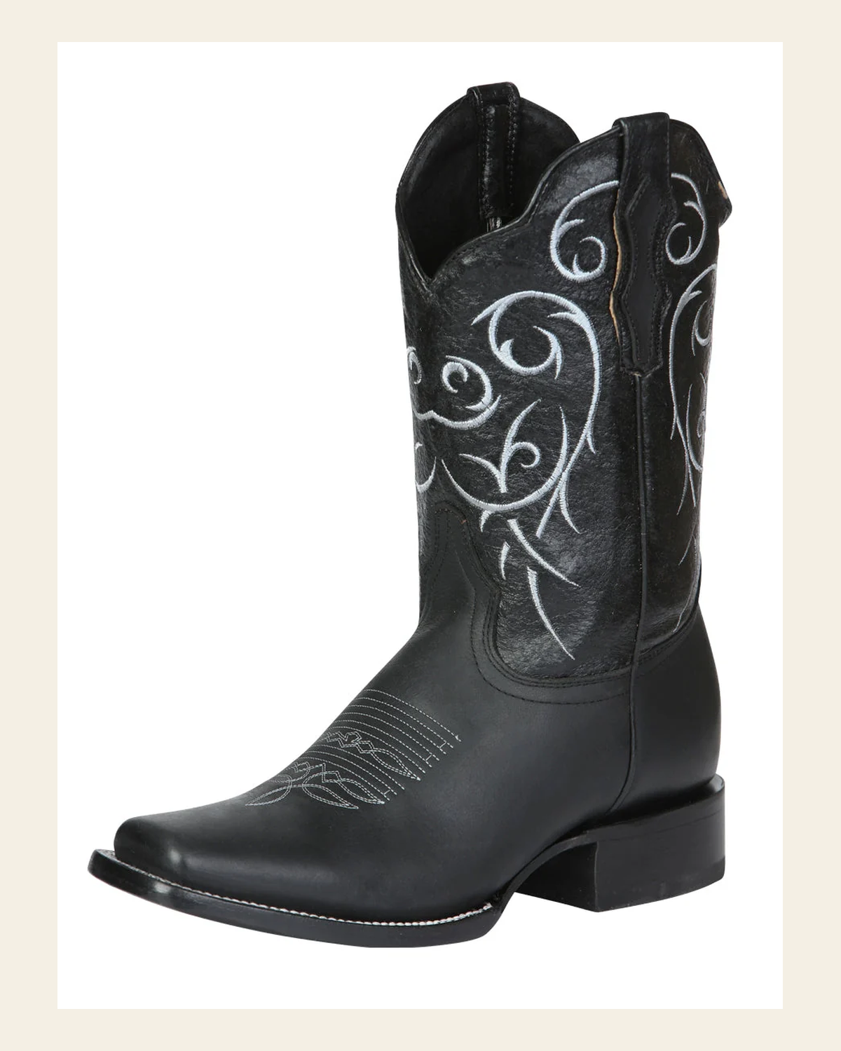 Men’s Leather Classic Western Cowboy Boot - Made in Mexico - Black 124069 on a warm cream background