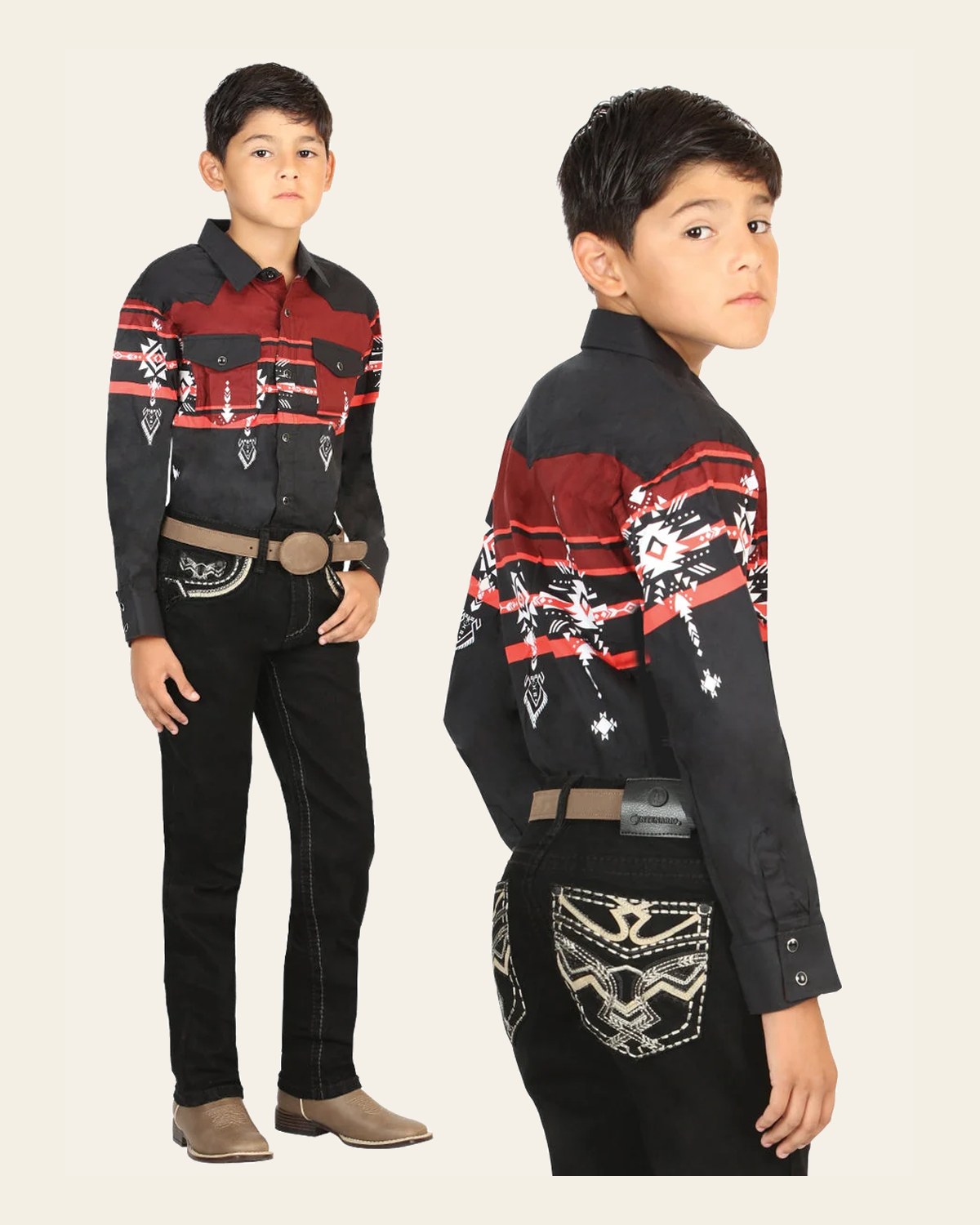 Boys Centenario Premium Bootcut Jeans - Black Denim 45843 on a warm cream background