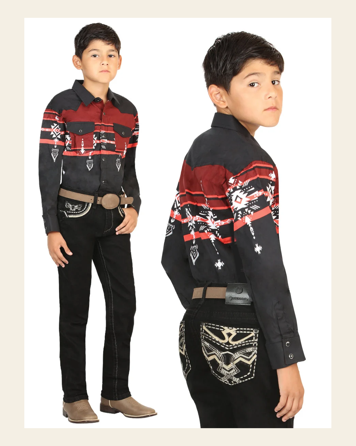 Boys Centenario Premium Bootcut Jeans - Black Denim 45843 on a warm cream background