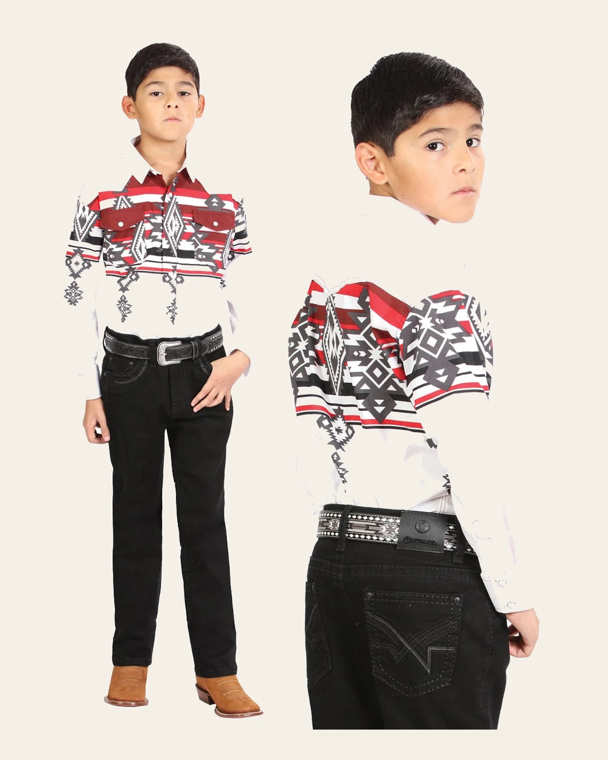 Boys Centenario Premium Bootcut Jeans - Black Denim 45913 on a warm cream background