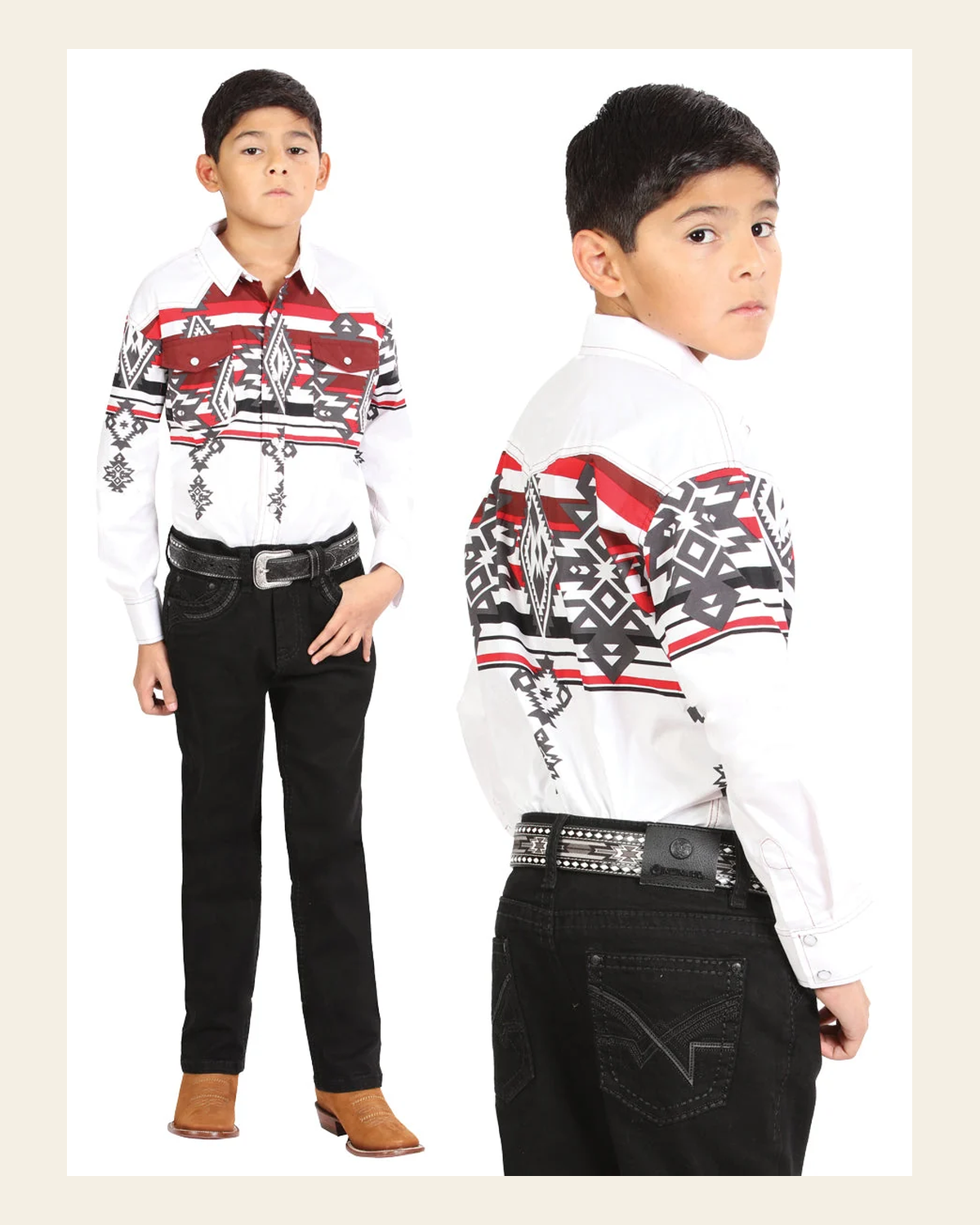 Boys Centenario Premium Bootcut Jeans - Black Denim 45913 on a warm cream background