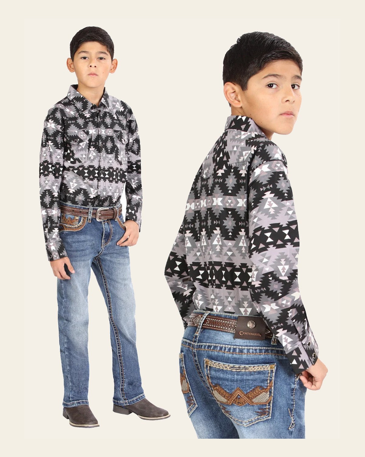 Boys Centenario Premium Bootcut Jeans - Blue Denim 45912 on a warm cream background