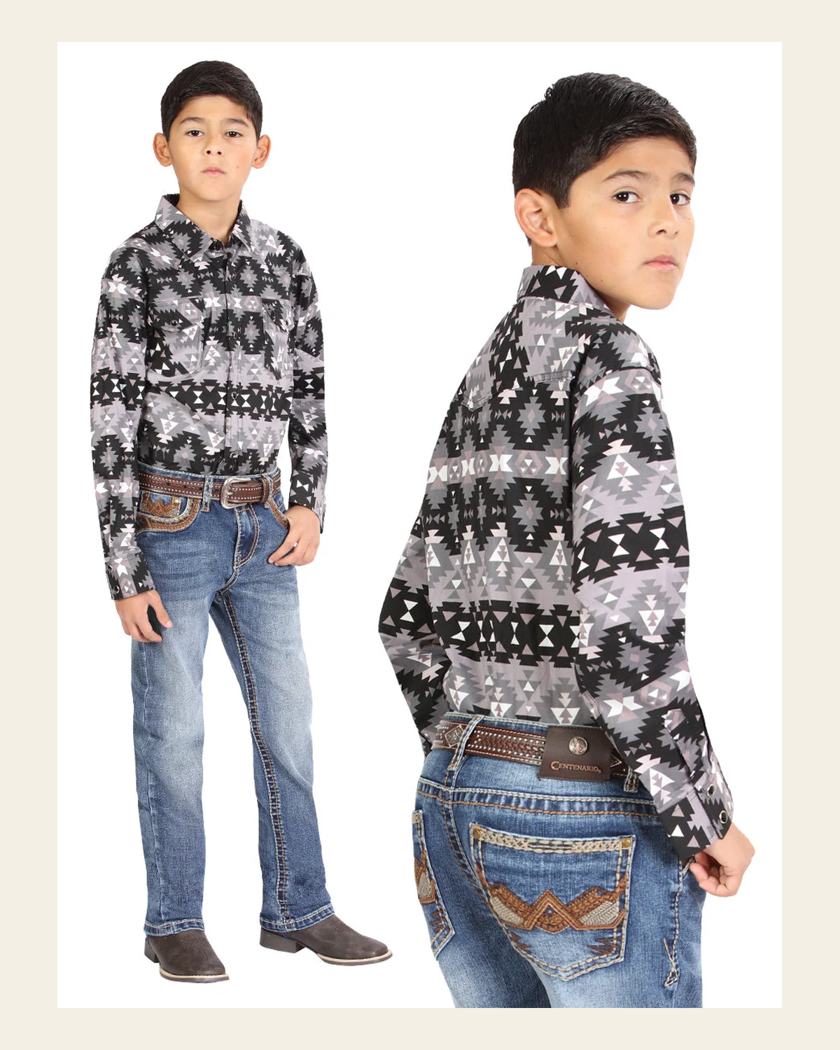 Boys Centenario Premium Bootcut Jeans - Blue Denim 45912 on a warm cream background