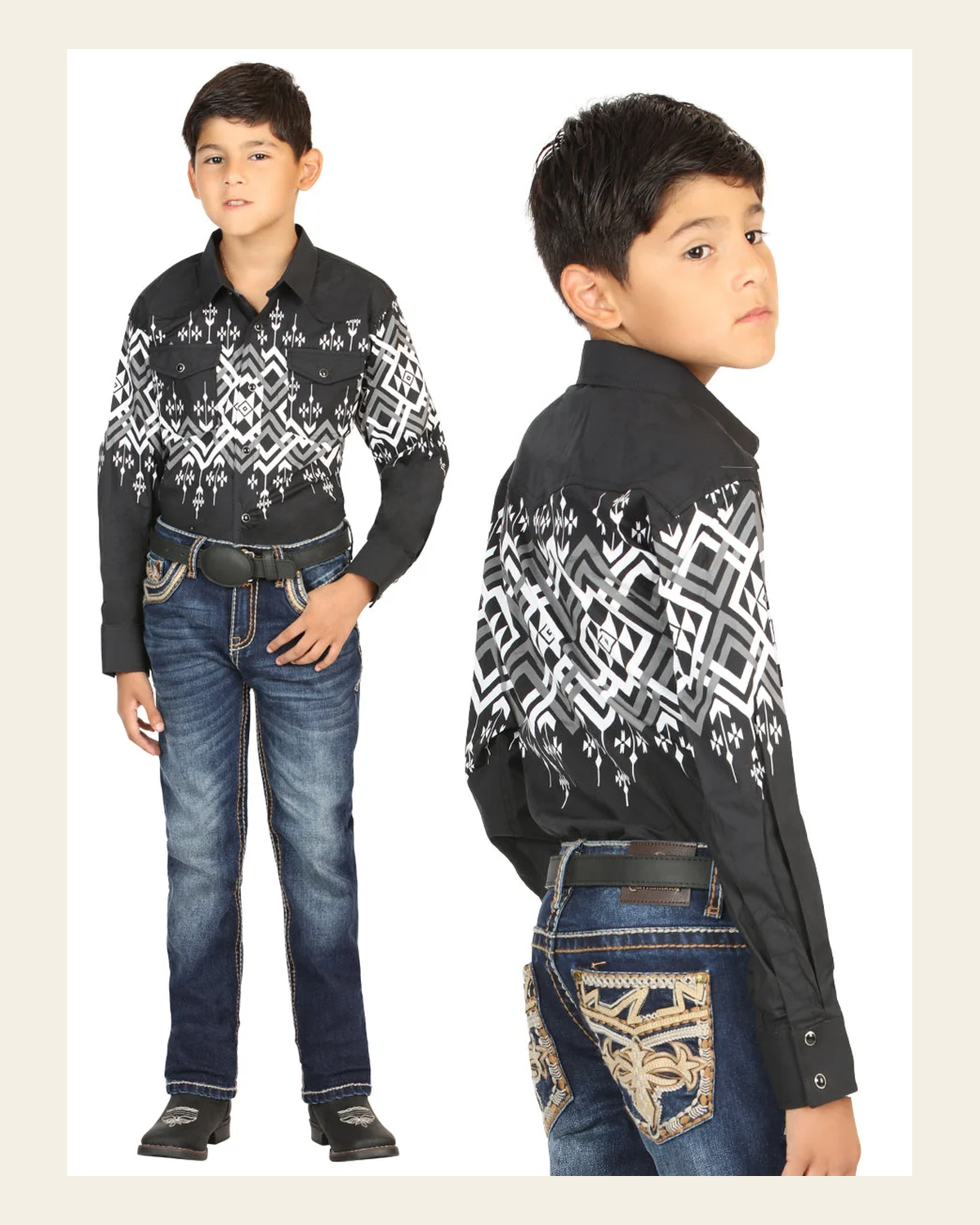 Boys Centenario Premium Bootcut Jeans - Medium Blue Denim 45842 on a warm cream background