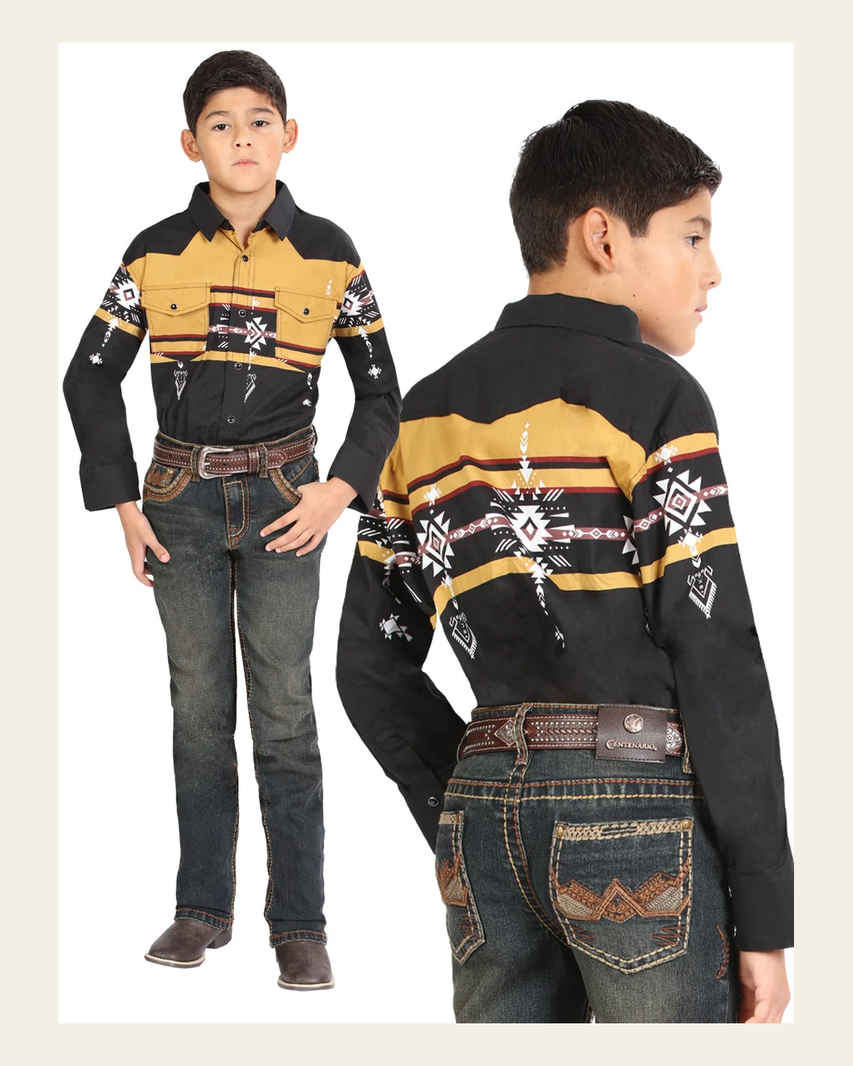 Boys Centenario Premium Bootcut Jeans - Tinted Green Denim 45911 on a warm cream background