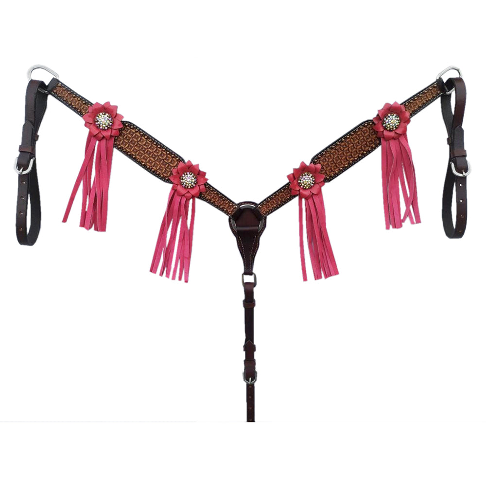 HILASON Western Horse Breast Collar Tack American Leather Hand Tooled Brown