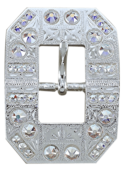 AB Bright Silver European Crystal Square Cart Buckle