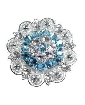Aqua & Clear Bright Silver 2" European Crystal Concho