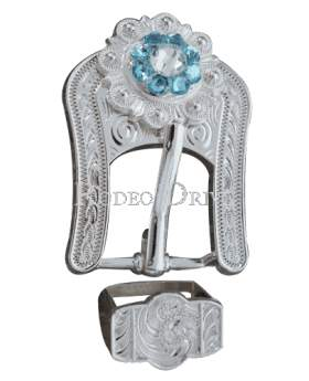 Aqua & Clear Bright Silver European Crystal Buckle Keeper Set