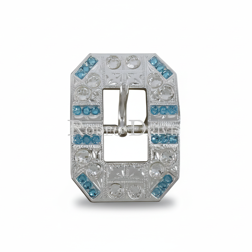 Bright Silver Aqua - Clear Crystal Conchos | Sizes 1"- 3" | Buckles | Saddle Set | Leather Rosettes | Slide — view 7