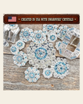 Bright Silver Aqua - Clear Crystal Conchos | Sizes 1"- 3" | Buckles | Saddle Set | Leather Rosettes | Slide on a warm cream background