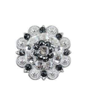 Black & Clear Bright Silver 1.5" European Crystal Concho