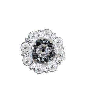 Black & Clear Bright Silver 1" European Crystal Concho