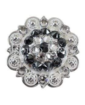 Black & Clear Bright Silver 2" European Crystal Concho