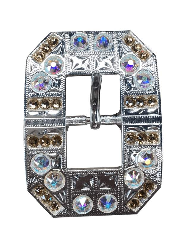 Champagne & AB Bright Silver European Crystal Square Cart Buckle