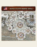 Bright Silver Champagne - AB Crystal Conchos | Sizes 1"- 3" | Buckles | Saddle Set | Leather Rosettes | Slide on a warm cream background
