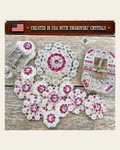 Bright Silver Fuchsia - AB Crystal Conchos | Sizes 1"- 3" | Buckles | Saddle Set | Leather Rosettes | Slide on a warm cream background