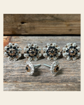 Bright Silver Jet & Champagne Saddle Conchos on a warm cream background