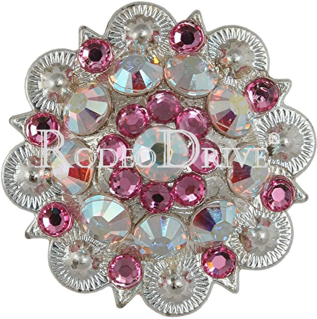 Pink & AB Bright Silver 1.5" European Crystal Concho