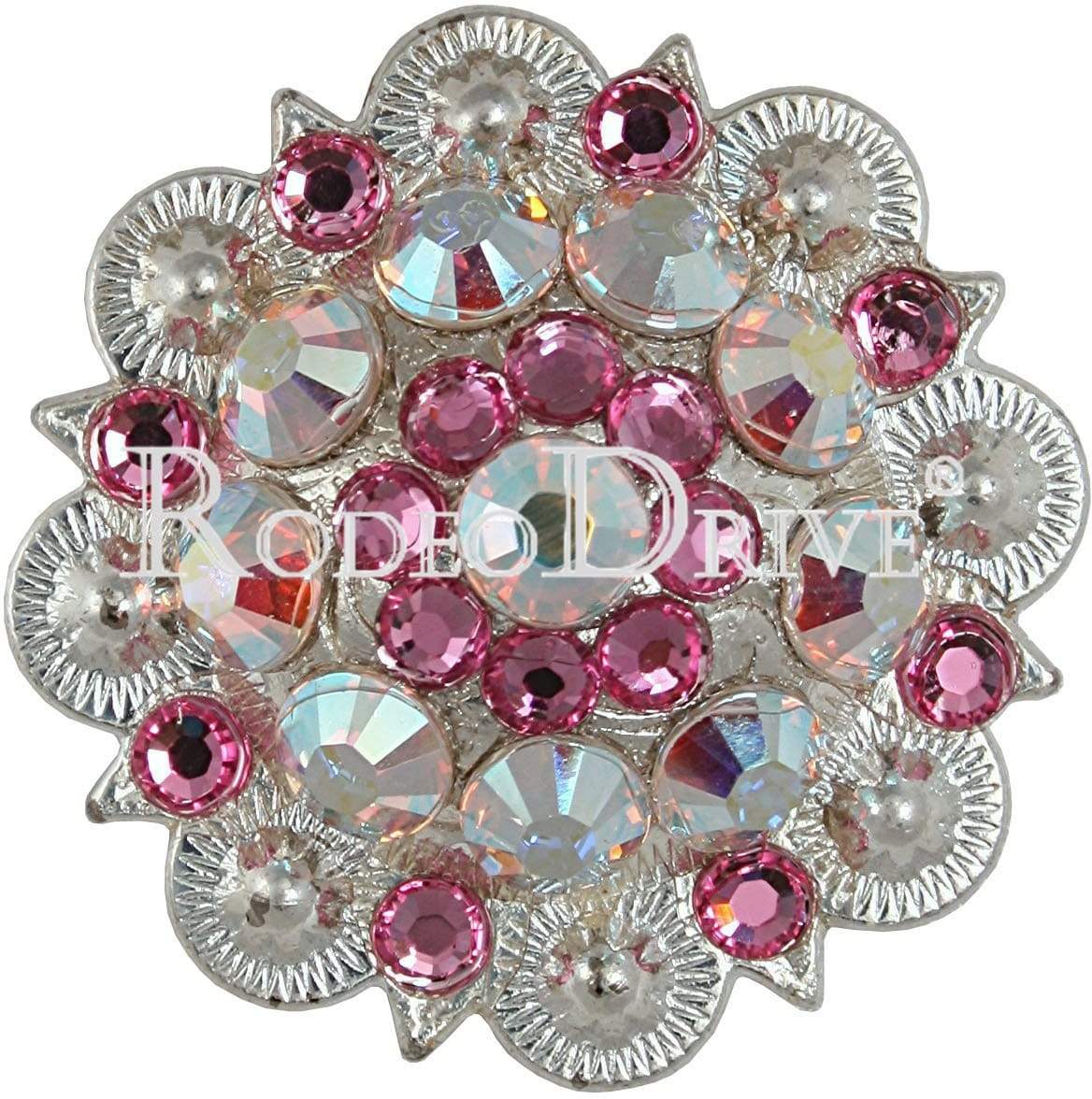 Pink & AB Bright Silver 1.5" European Crystal Concho