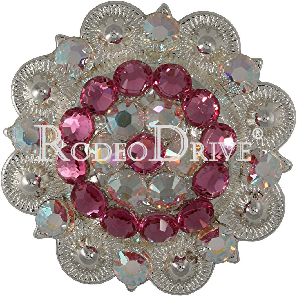 Pink & AB Bright Silver 2" European Crystal Concho