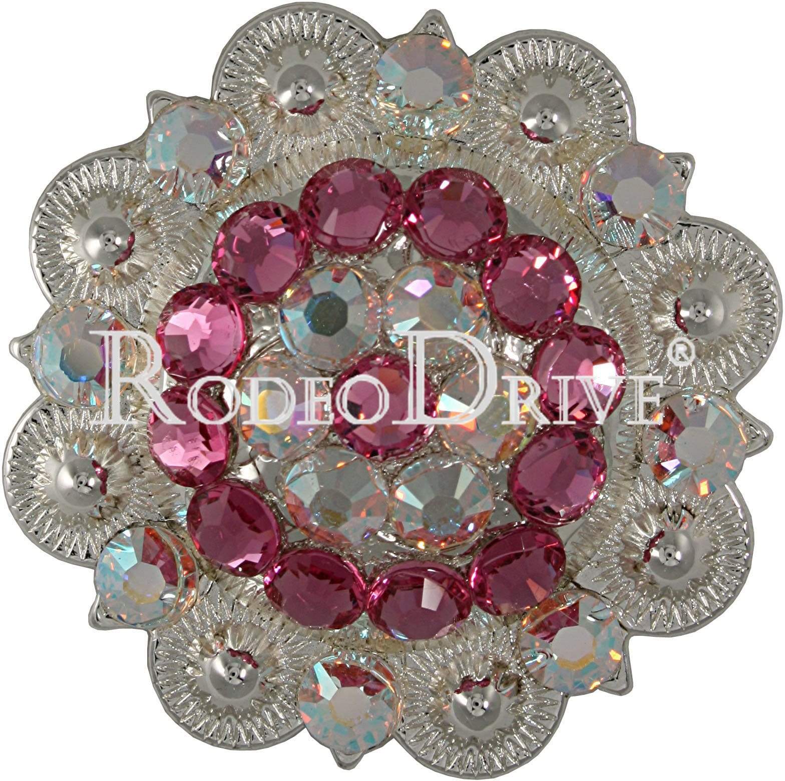 Pink & AB Bright Silver 2" European Crystal Concho