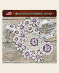Bright Silver Amethyst - AB Crystal Conchos | Sizes 1"- 3" | Buckles | Saddle Set | Leather Rosettes | Slide on a warm cream background