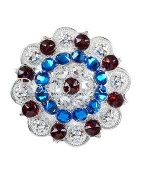 Red White & Blue Bright Silver 2" European Crystal Concho — view 2
