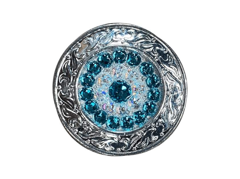 Teal & AB Bright Silver 1.5" Disc European Crystal Concho