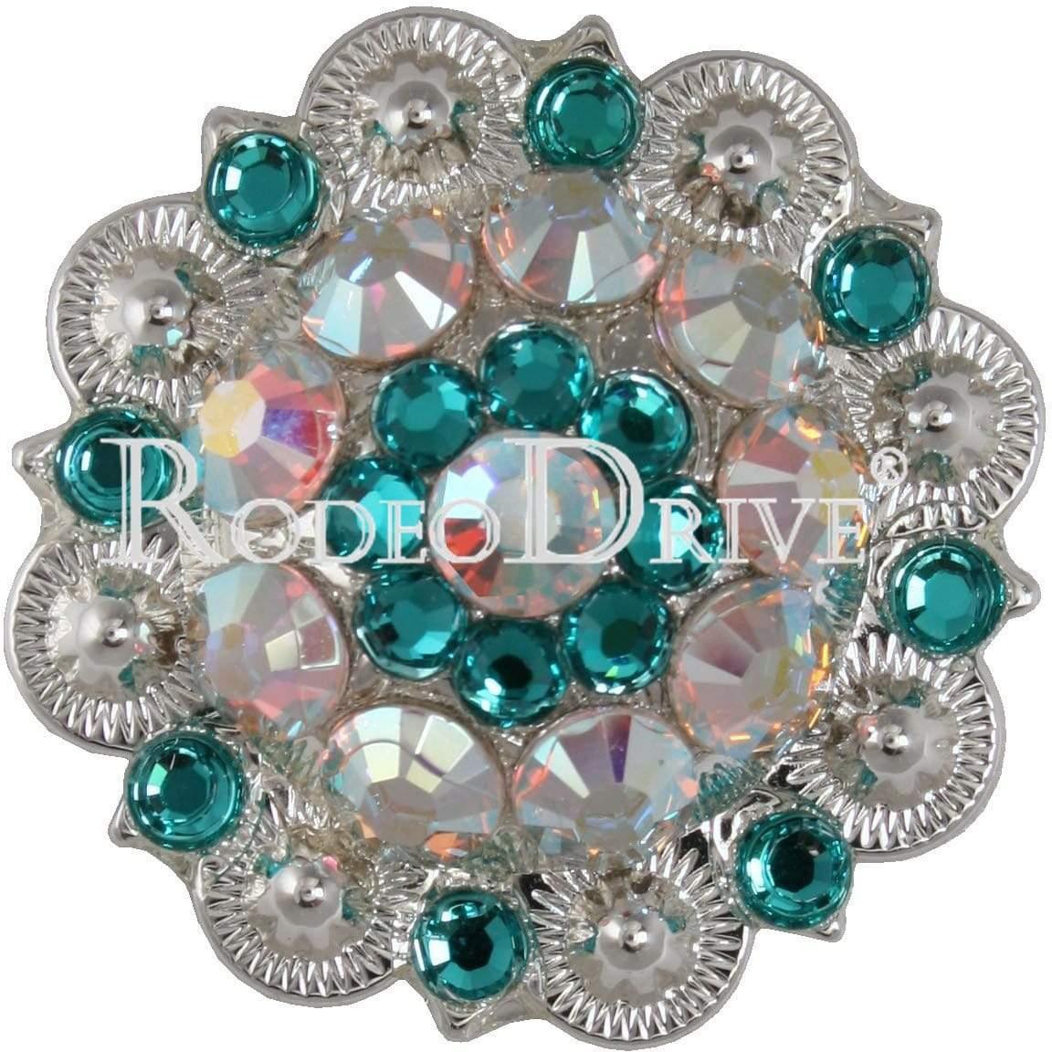 Teal & AB Bright Silver 1.5" European Crystal Concho