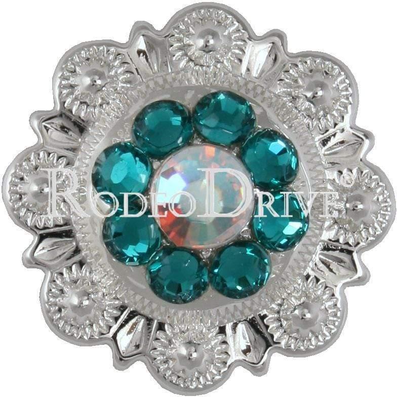 Teal & AB Bright Silver 1" European Crystal Concho