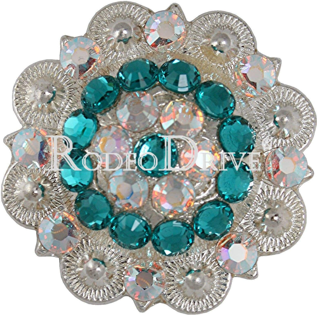Teal & AB Bright Silver 2" European Crystal Concho