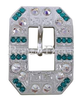 Teal & AB Bright Silver European Crystal Square Cart Buckle