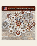 Bright Silver Topaz - Champagne Crystal Conchos | Sizes 1"- 3" | Buckles | Saddle Set | Leather Rosettes | Slide on a warm cream background
