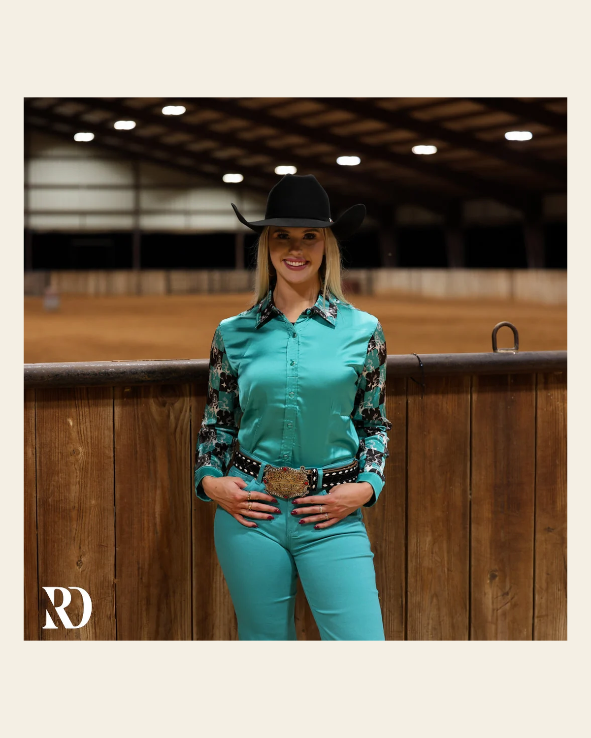 Bronc Buster Satin Performance Rodeo Shirt on a warm cream background