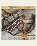 Bronc Noseband Mule Tape Halter with Copper Turquoise/Clear Conchos #MT301 on a warm cream background