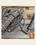 Bronc Noseband Mule Tape Halter with Turquoise Sunflower Western Conchos #MT306 on a warm cream background