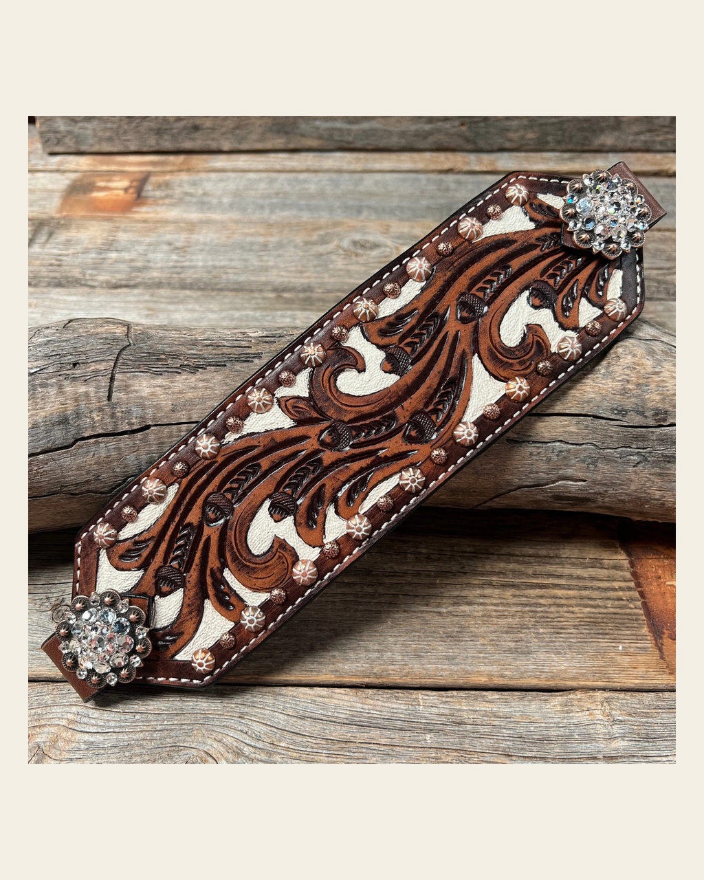 Bronc Noseband With European Copper Conchos on a warm cream background