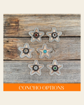 Bronze Small Star Rhinestone Rosette - Assorted Conchos on a warm cream background