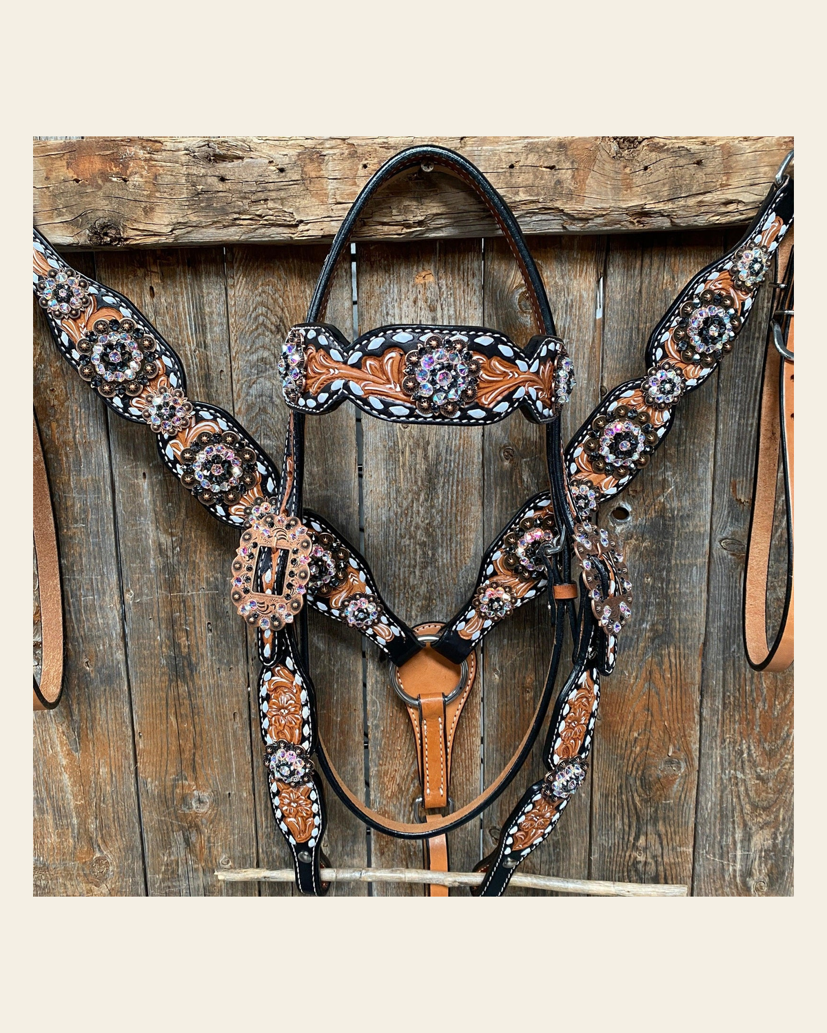 Browband/One Ear & Breastcollar Set #BBBC413 on a warm cream background
