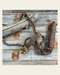 Brown and Gold Mule Tape Halter - #MT121 on a warm cream background