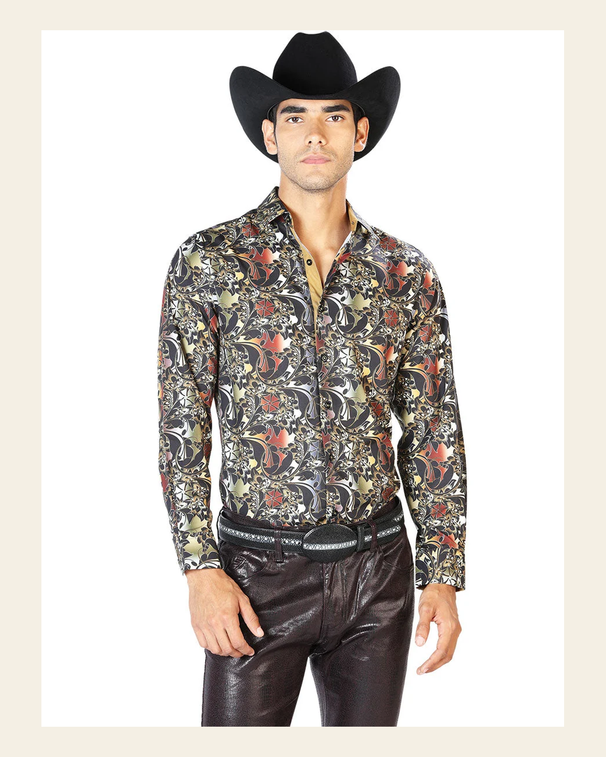 Brown Casual Long Sleeve Shirt 43539 on a warm cream background