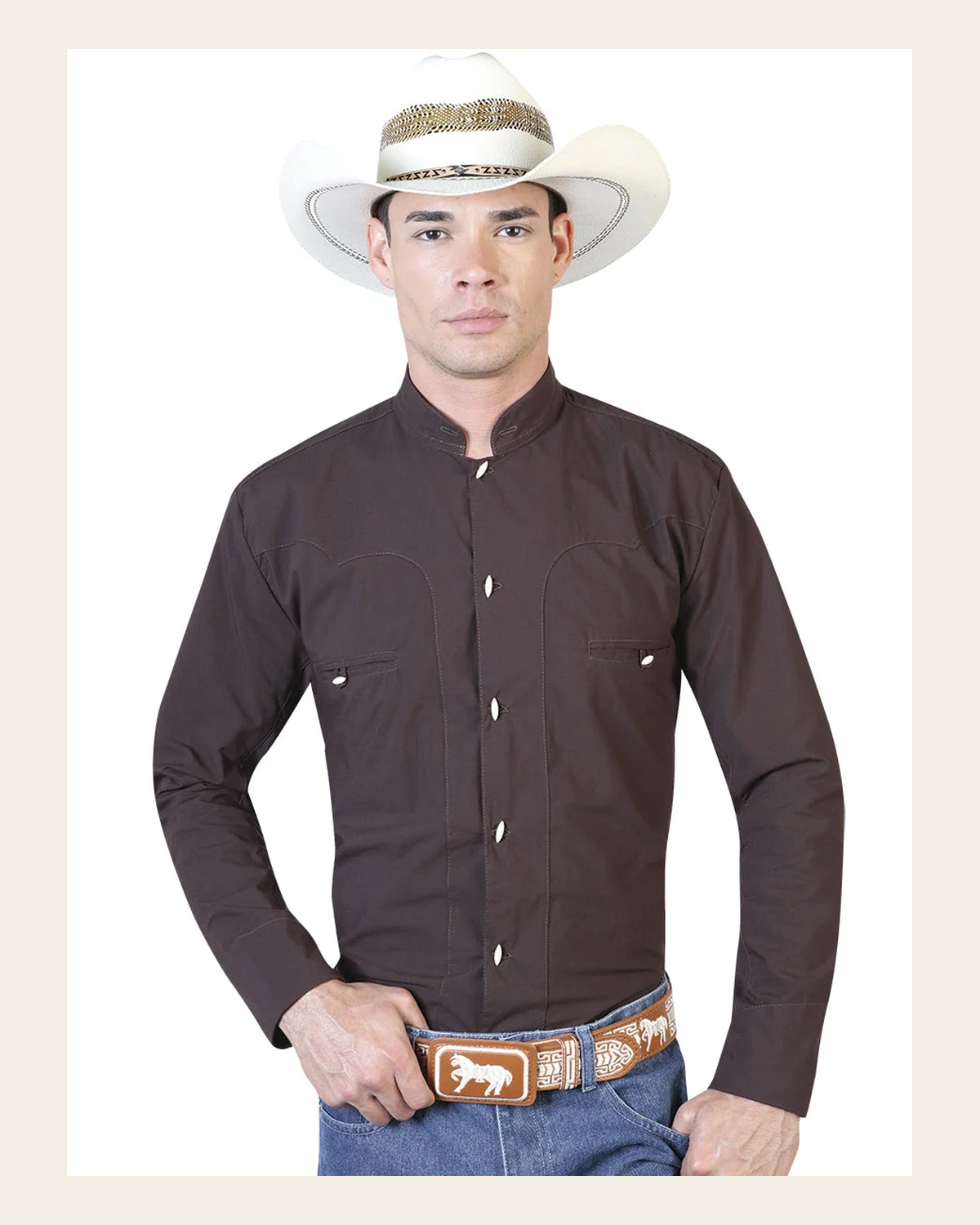 Brown Charro Long Sleeve Shirt 124911 on a warm cream background