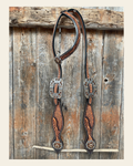 Brown Leaf Scalloped Champagne an Topaz One Ear Headstall #OE105 on a warm cream background