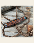Brown Mule Tape Halter - Orange and Teal #MT218 on a warm cream background